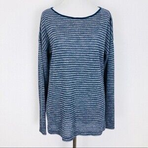 Lou & Grey Navy Striped Lightweight Waffle Knit Pullover in Size Medium